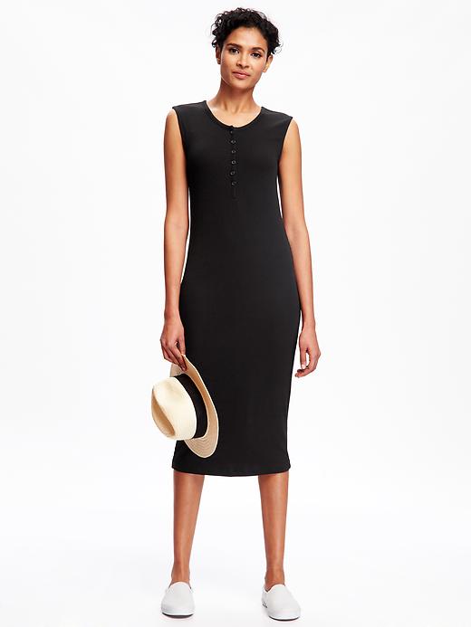 Image number 1 showing, Rib-Knit Henley Midi Dress for Women