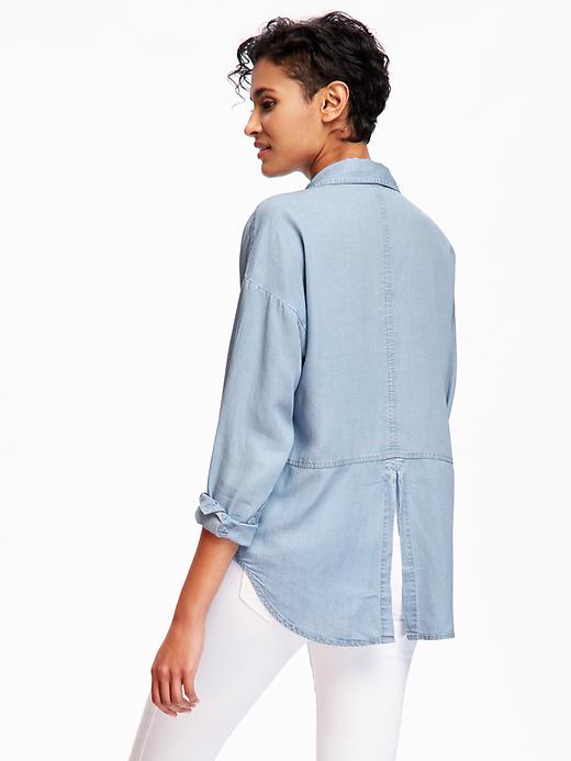 Image number 1 showing, Boyfriend Slit-Back Chambray Shirt for Women