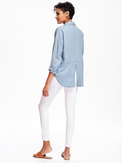 Image number 3 showing, Boyfriend Slit-Back Chambray Shirt for Women