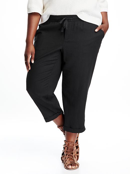 View large product image 1 of 1. Cropped Linen-Blend Plus-Size Pants