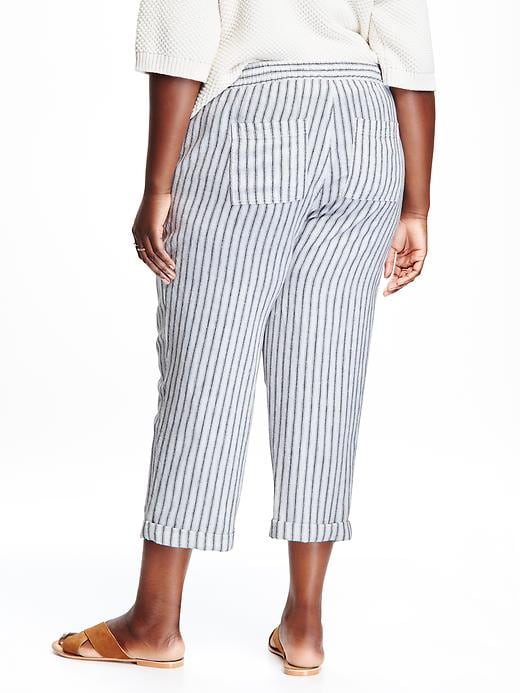 View large product image 2 of 2. Cropped Linen-Blend Plus-Size Pants