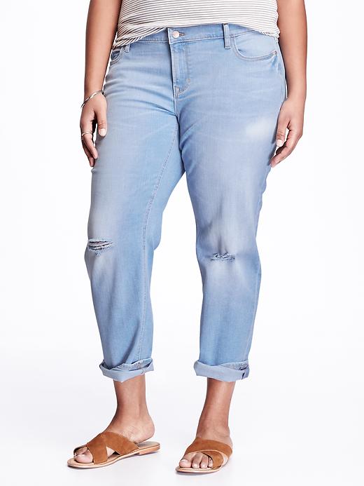 View large product image 1 of 2. Mid-Rise Boyfriend Plus-Size Straight Jeans