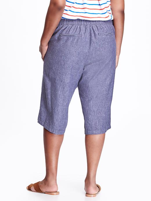 View large product image 2 of 2. Mid-Rise Linen-Blend Plus-Size Culottes