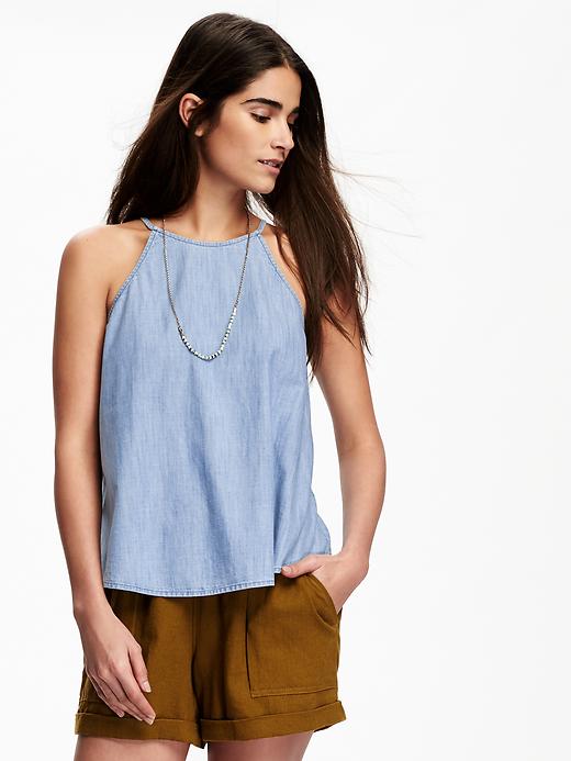 Image number 1 showing, Chambray Trapeze Tank for Women