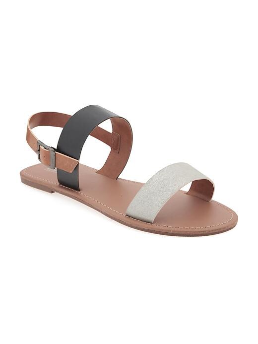 View large product image 1 of 4. Faux-Leather Metallic Sling-Back Sandals for Girls