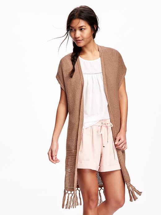 Image number 1 showing, Long Open-Front Crochet Cardi for Women