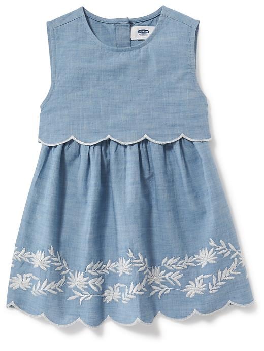 View large product image 1 of 2. 2-In-1 Embroidered Chambray Dress for Toddler