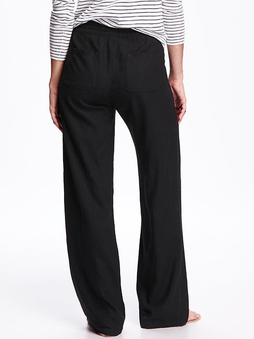 View large product image 2 of 2. Mid-Rise Linen-Blend Wide-Leg Pants for Women