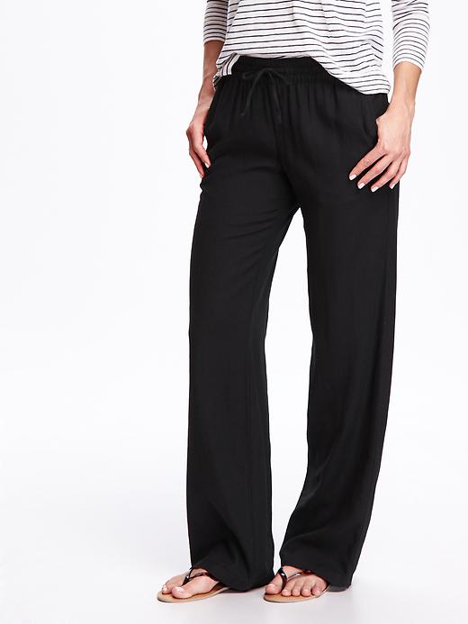 View large product image 1 of 2. Mid-Rise Linen-Blend Wide-Leg Pants for Women