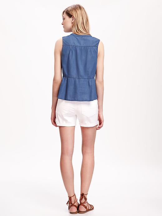 Image number 2 showing, Chambray Peplum Tank for Women