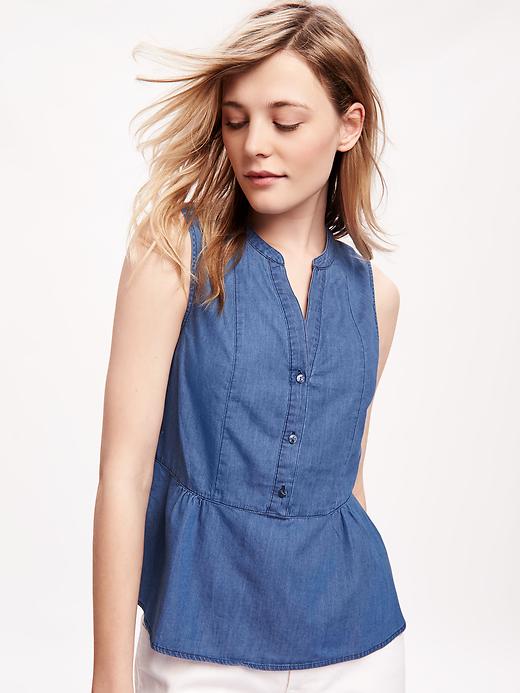 Image number 4 showing, Chambray Peplum Tank for Women