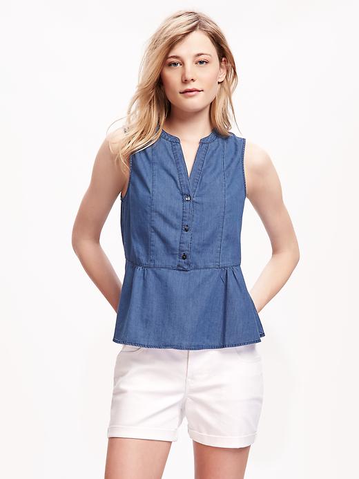 Image number 1 showing, Chambray Peplum Tank for Women