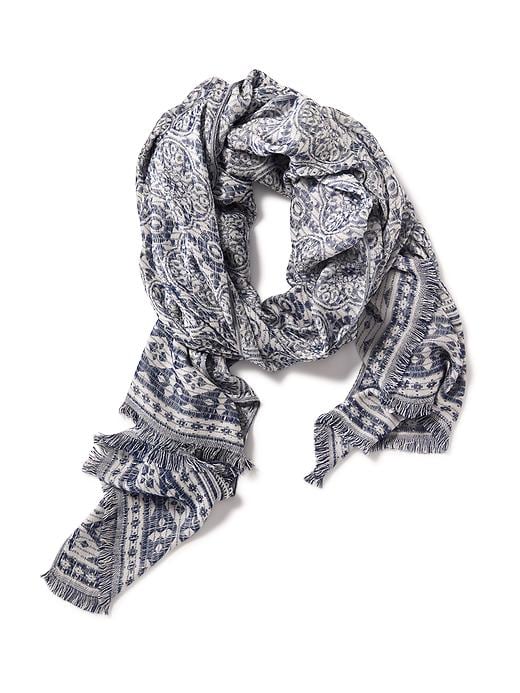 View large product image 1 of 1. Tapestry-Print Raw-Edge Scarf