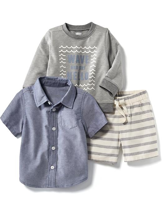 View large product image 1 of 1. 3-Piece Oxford, Sweatshirt and Shorts Set