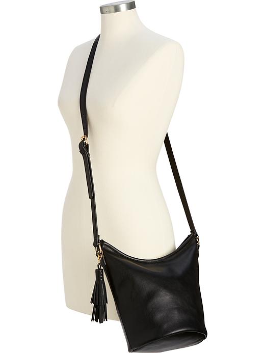 View large product image 2 of 2. Faux-Leather Tassle Hobo Bag for Women