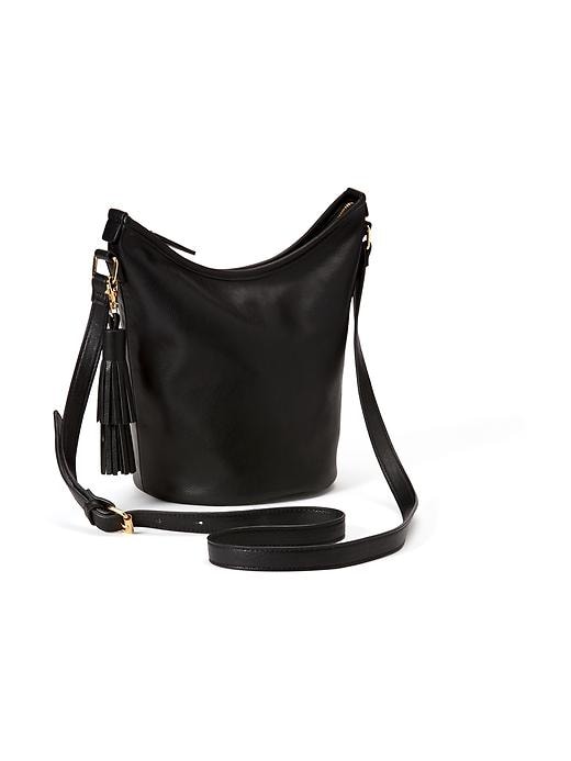 View large product image 1 of 2. Faux-Leather Tassle Hobo Bag for Women