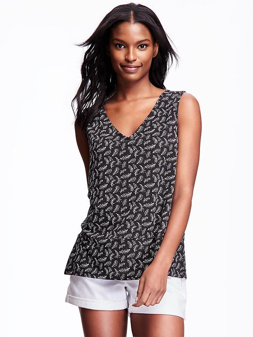 View large product image 1 of 1. Relaxed Split Hem Printed Top for Women
