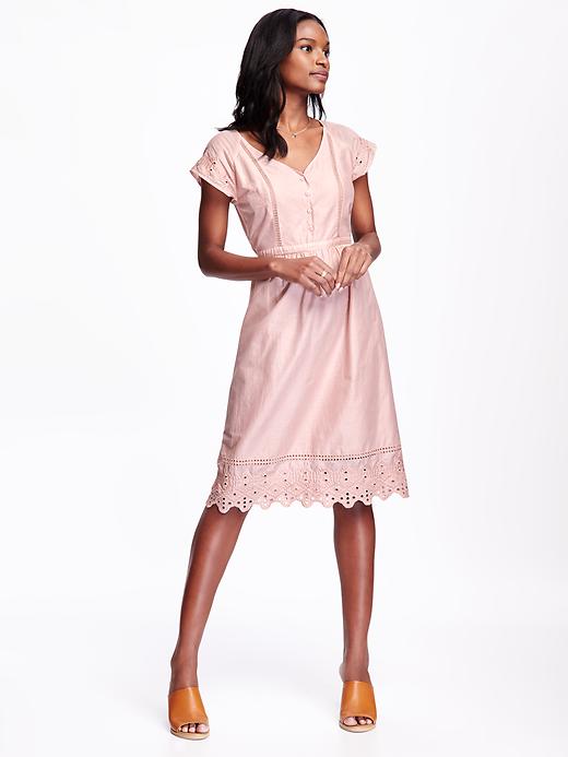 Image number 1 showing, Woven Cutwork Midi Dress