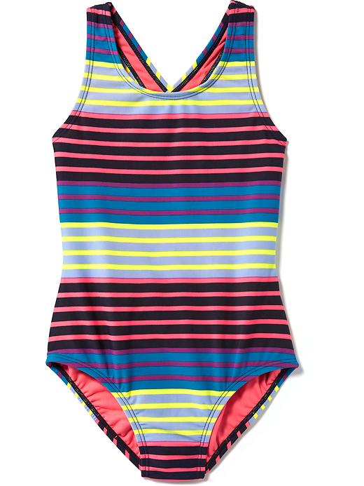 View large product image 1 of 2. Cross-Back One-Piece Swim Suit for Girls