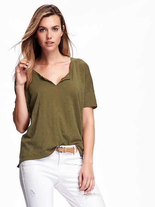 View large product image 1 of 1. Split-Neck Boyfriend Tee for Women