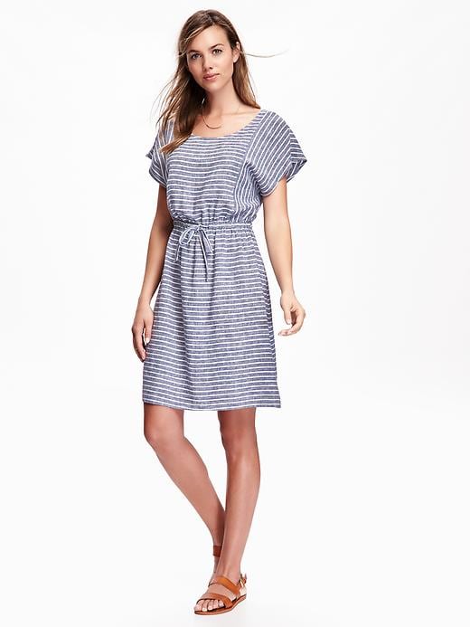 Image number 1 showing, Patterned-Linen Waisted Shift Dress for Women