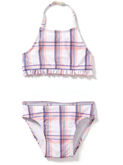 View large product image 1 of 1. Plaid Ruffled High-Neck Tankini for Toddler