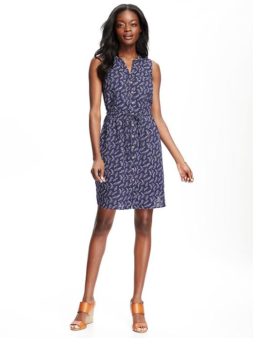 Image number 1 showing, Patterned Tie-Waist Shirt Dress for Women