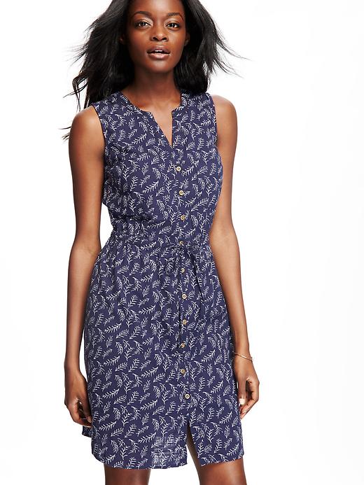 Image number 3 showing, Patterned Tie-Waist Shirt Dress for Women