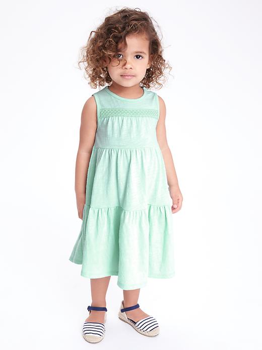 View large product image 1 of 2. Tiered Slub-Knit Lace-Trim Midi Dress for Toddler