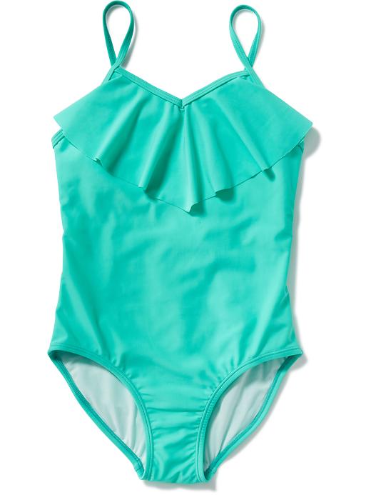 View large product image 1 of 2. Ruffle-Trim One-Piece Swimsuit for Girls