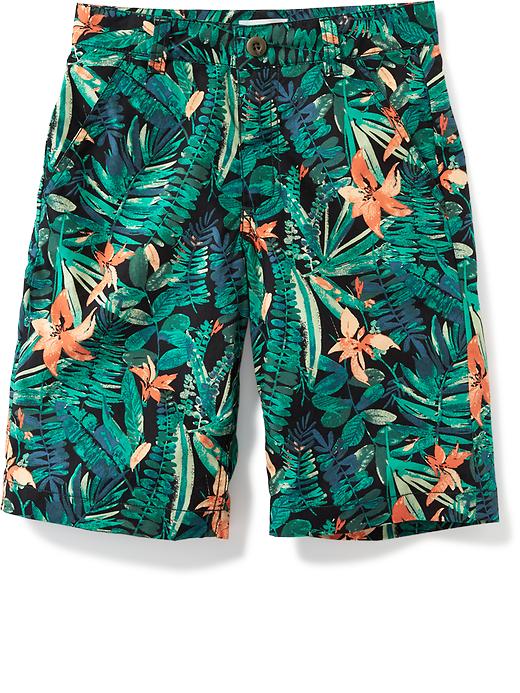 View large product image 1 of 1. Tropical-Print Flat-Front Poplin Shorts for Boys