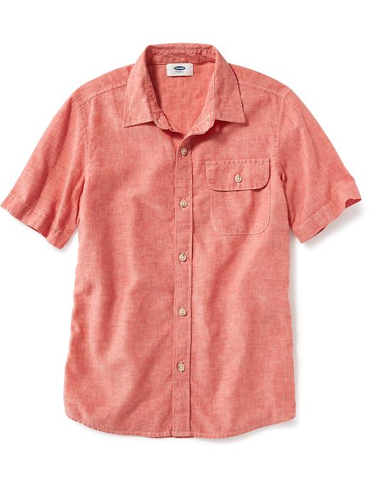View large product image 1 of 1. Linen-Blend Chest-Pocket Shirt for Boys