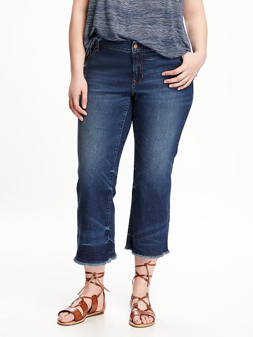 View large product image 1 of 2. Raw-Edge Plus-Size Cropped Flare Jeans