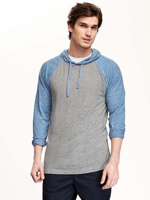 Image number 1 showing, Color-Block Linen-Blend Pullover Hoodie for Men