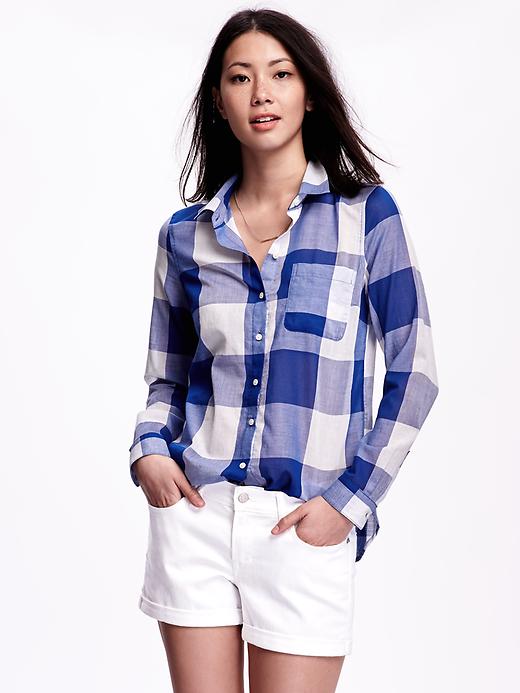 Image number 1 showing, Classic Semi-Sheer Plaid Shirt for Women