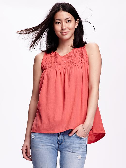 View large product image 1 of 1. Gauze Smocked Top for Women