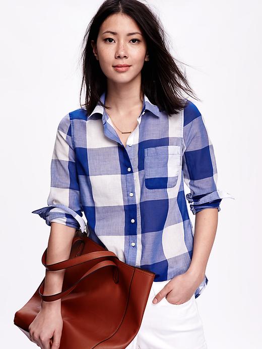 Image number 4 showing, Classic Semi-Sheer Plaid Shirt for Women