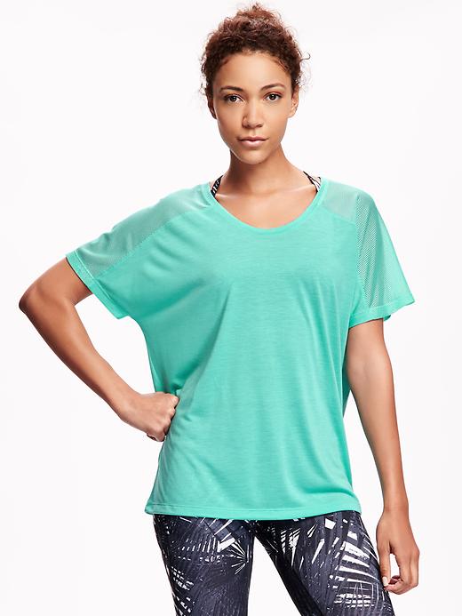 View large product image 1 of 1. Go-Dry Short Sleeve Mesh Train Top for Women