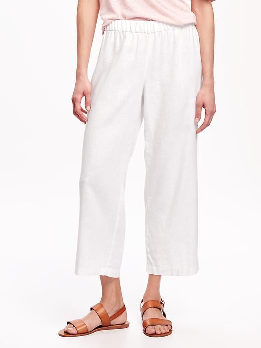 View large product image 1 of 1. Mid-Rise Linen-Blend Cropped Wide-Leg Pants for Women