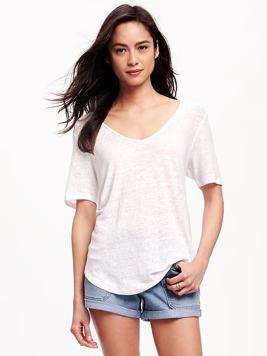 View large product image 1 of 1. Relaxed Hi-Lo V-Neck Linen Tee for Women
