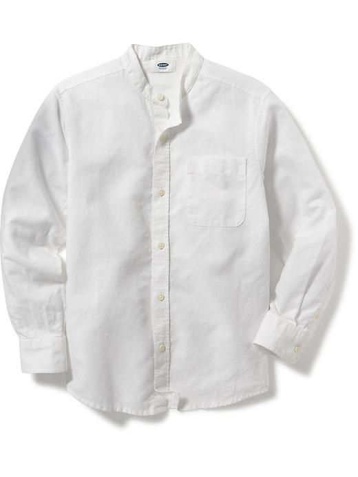 View large product image 1 of 1. Banded Collar Linen-Blend Shirt for Boys