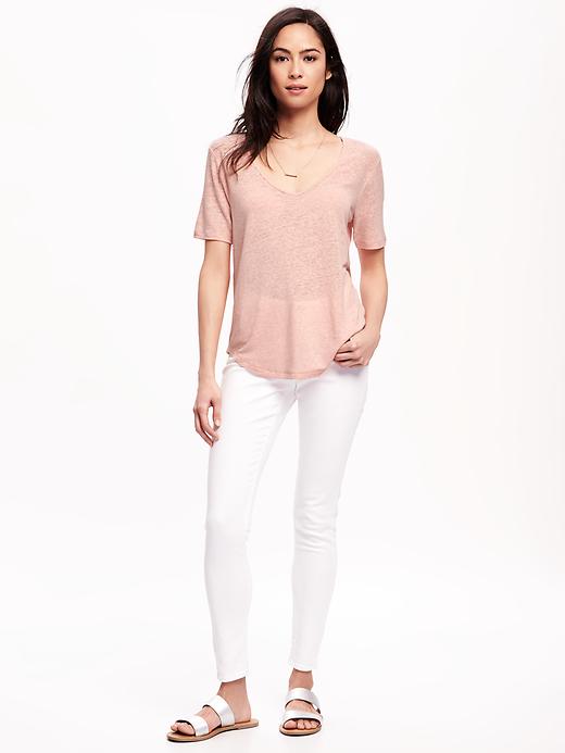Image number 3 showing, Relaxed Hi-Lo V-Neck Linen Tee for Women