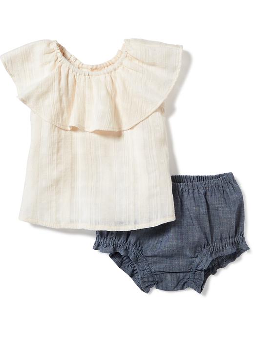 View large product image 1 of 1. Ruffled Dobby Top & Chambray Bloomers Set for Baby