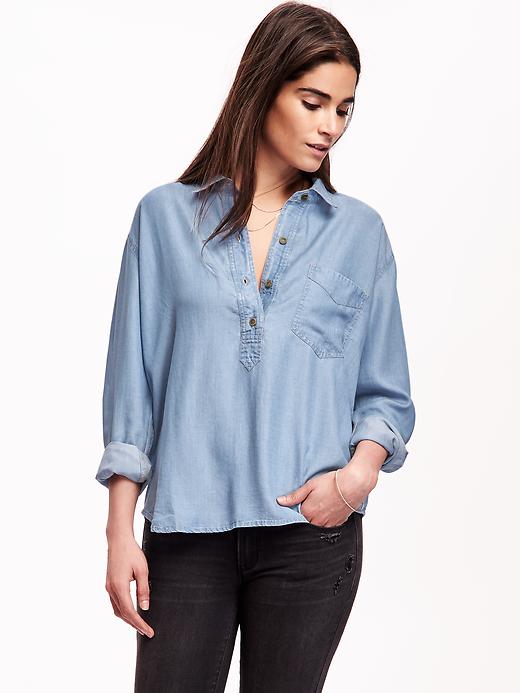 Image number 1 showing, Boyfriend Tencel&#174 Chambray Shirt for Women