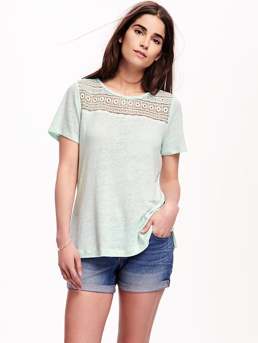 View large product image 1 of 1. Lace-Yoke Swing Top for Women