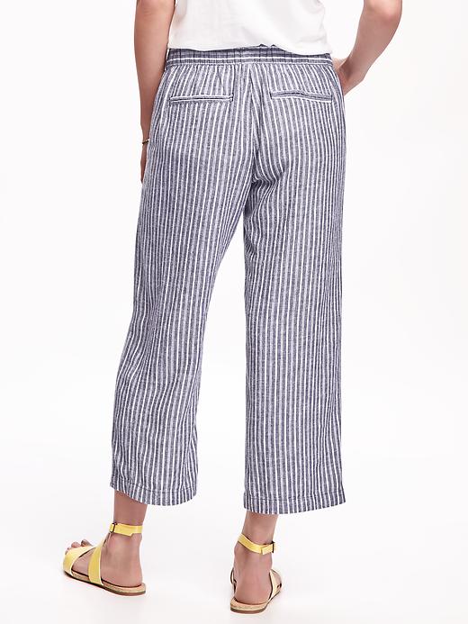 View large product image 2 of 3. Mid-Rise Linen-Blend Cropped Wide-Leg Pants for Women