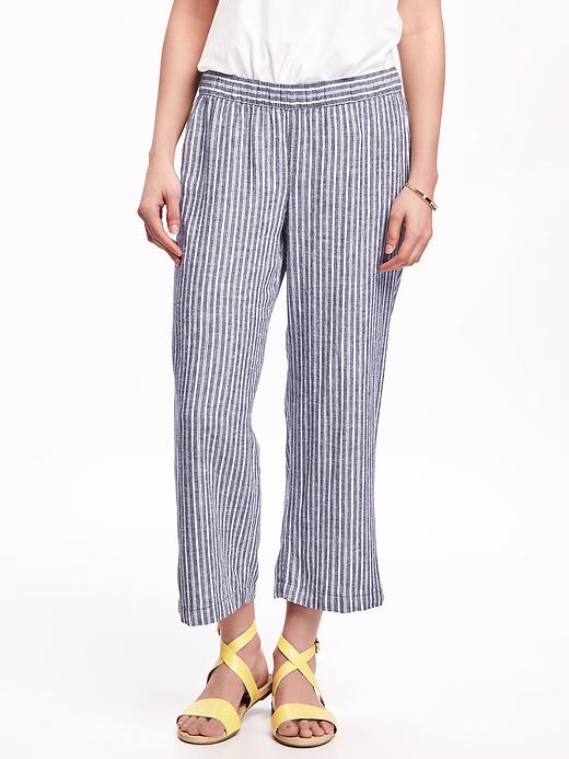 View large product image 1 of 3. Mid-Rise Linen-Blend Cropped Wide-Leg Pants for Women