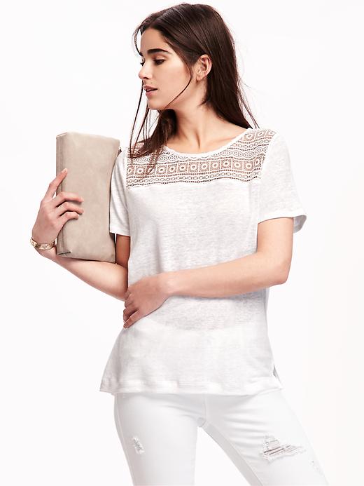 View large product image 1 of 1. Lace-Yoke Swing Top for Women