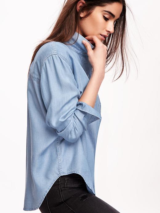 Image number 4 showing, Boyfriend Tencel&#174 Chambray Shirt for Women