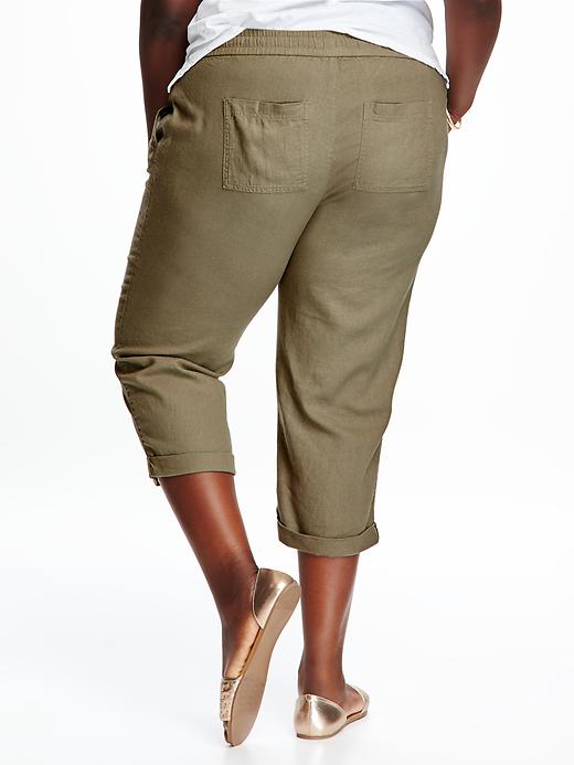 View large product image 2 of 2. Cropped Linen-Blend Plus-Size Pants
